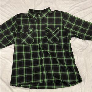 Men's Green and Black Plaid Shirt